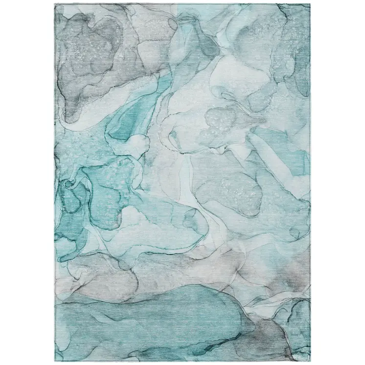 5' X 8' Gray and Ivory Abstract Washable Non Skid Indoor Outdoor Area Rug