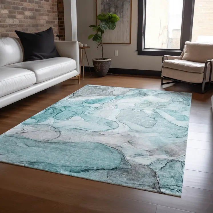 5' X 8' Gray and Ivory Abstract Washable Non Skid Indoor Outdoor Area Rug