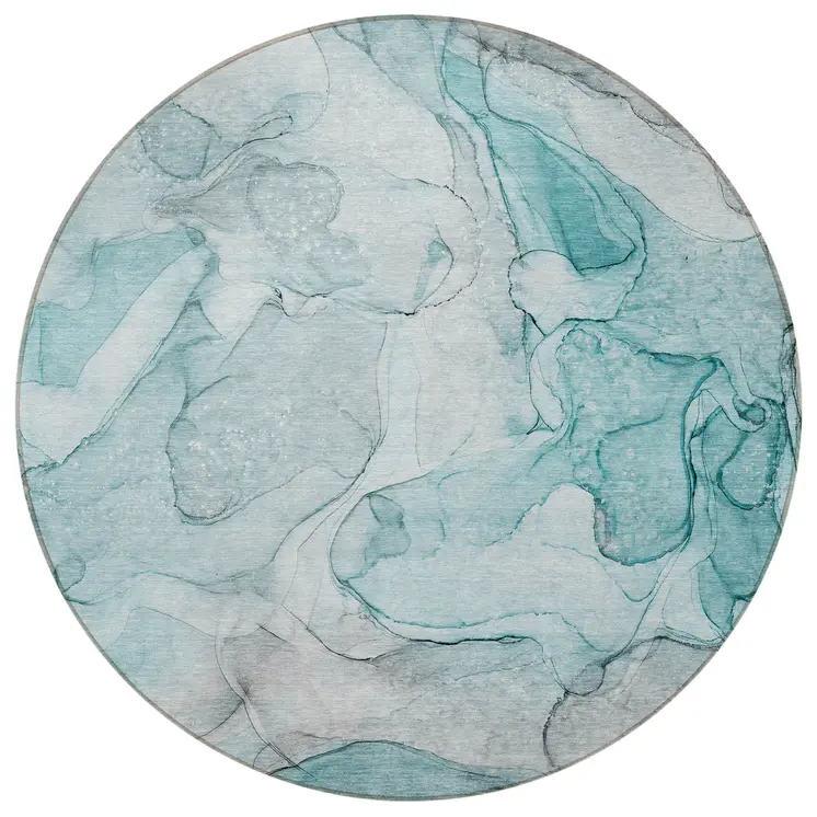 8' Round Gray and Ivory Round Abstract Washable Non Skid Indoor Outdoor Area Rug