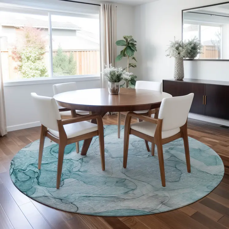 8' Round Gray and Ivory Round Abstract Washable Non Skid Indoor Outdoor Area Rug