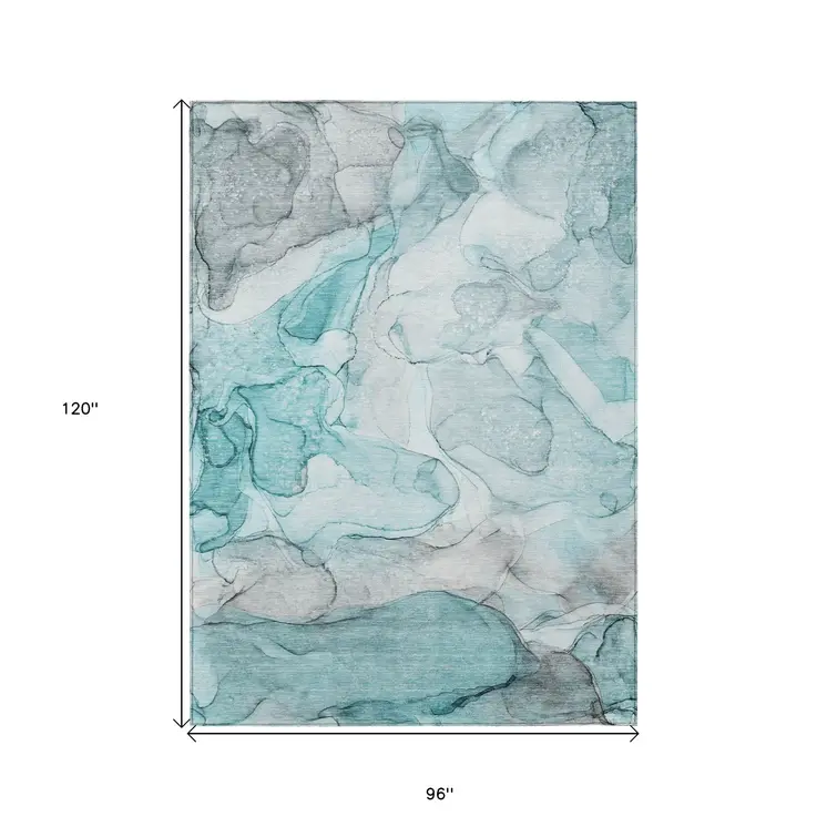 8' X 10' Gray and Ivory Abstract Washable Non Skid Indoor Outdoor Area Rug