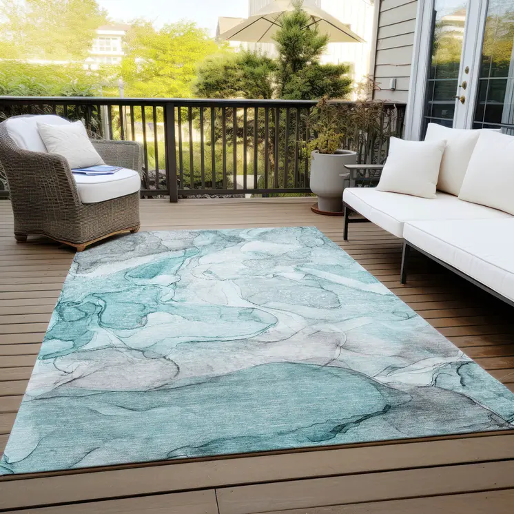 8' X 10' Gray and Ivory Abstract Washable Non Skid Indoor Outdoor Area Rug