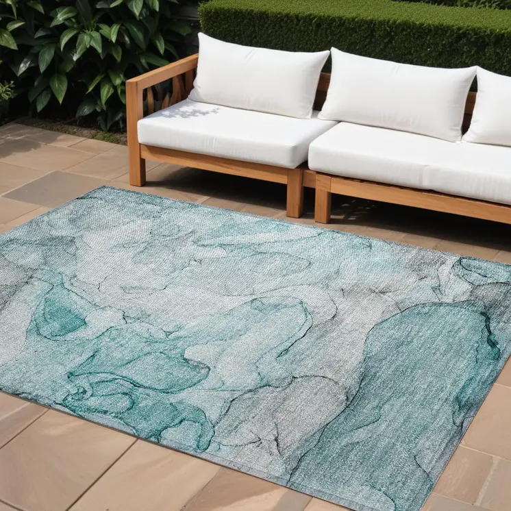 9' X 12' Gray and Ivory Abstract Washable Non Skid Indoor Outdoor Area Rug