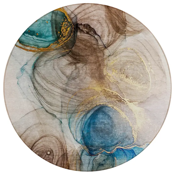 8' Round Beige Round Abstract Washable Non Skid Indoor Outdoor Area Rug