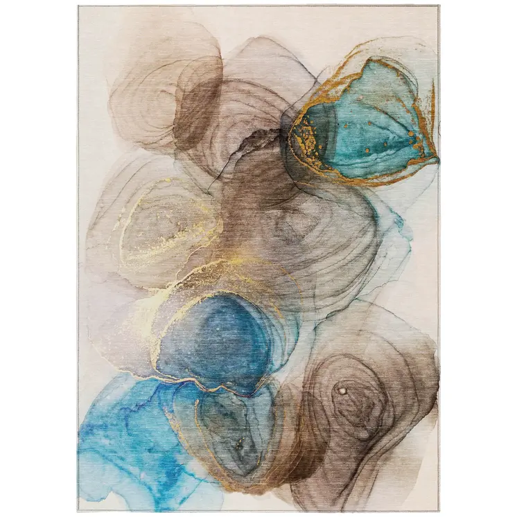 10' X 14' Beige Abstract Washable Non Skid Indoor Outdoor Area Rug