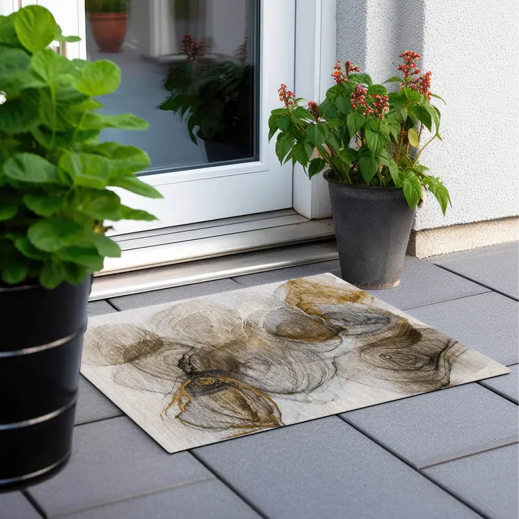 2' X 3' Brown Abstract Washable Non Skid Indoor Outdoor Area Rug