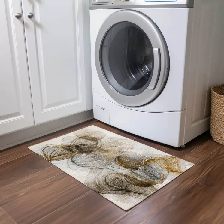 2' X 3' Brown Abstract Washable Non Skid Indoor Outdoor Area Rug