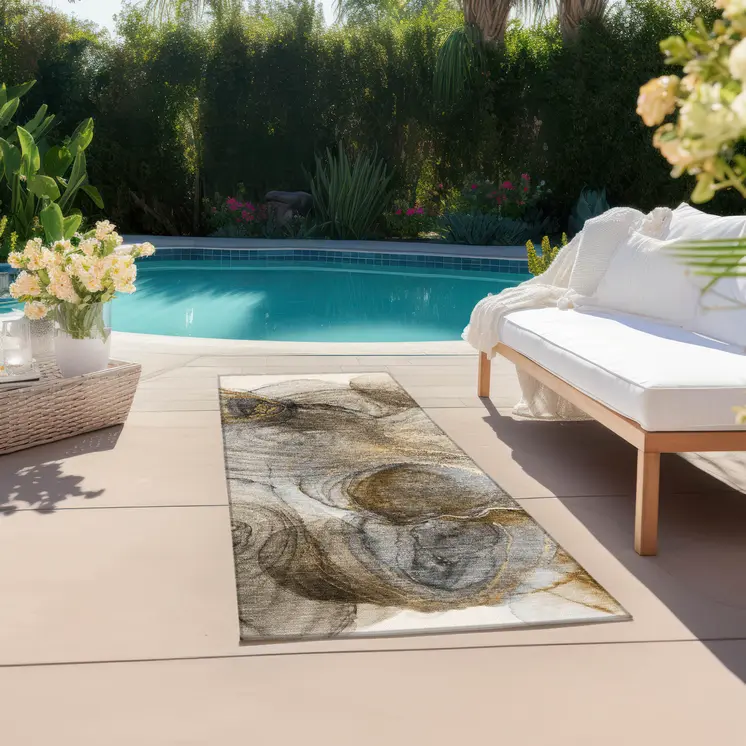8' Runner Brown Abstract Washable Non Skid Indoor Outdoor Runner Rug