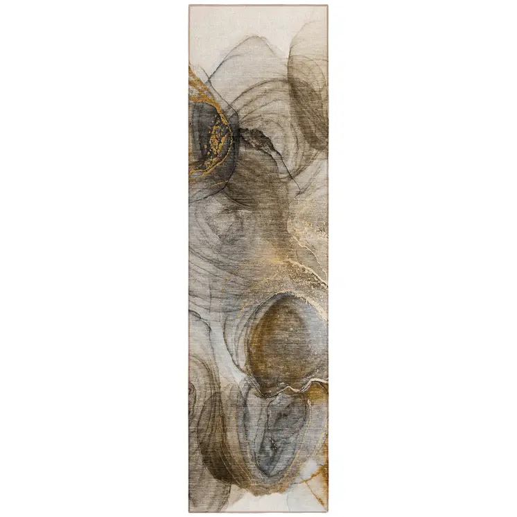 8' Runner Brown Abstract Washable Non Skid Indoor Outdoor Runner Rug