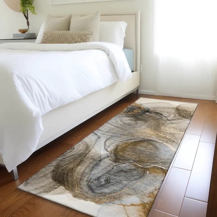 8' Runner Brown Abstract Washable Non Skid Indoor Outdoor Runner Rug