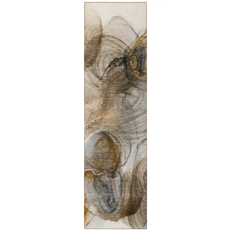 8' Runner Brown Abstract Washable Non Skid Indoor Outdoor Runner Rug