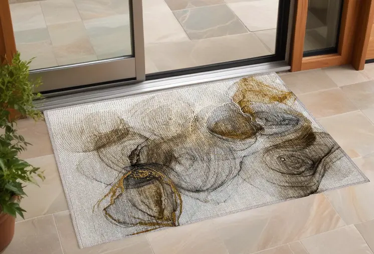 3' X 5' Brown Abstract Washable Non Skid Indoor Outdoor Area Rug