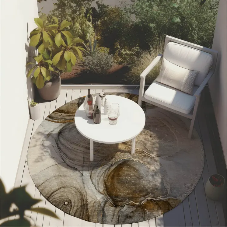 8' Round Brown Round Abstract Washable Non Skid Indoor Outdoor Area Rug