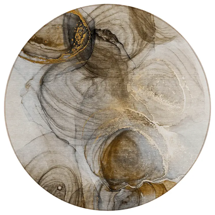 8' Round Brown Round Abstract Washable Non Skid Indoor Outdoor Area Rug