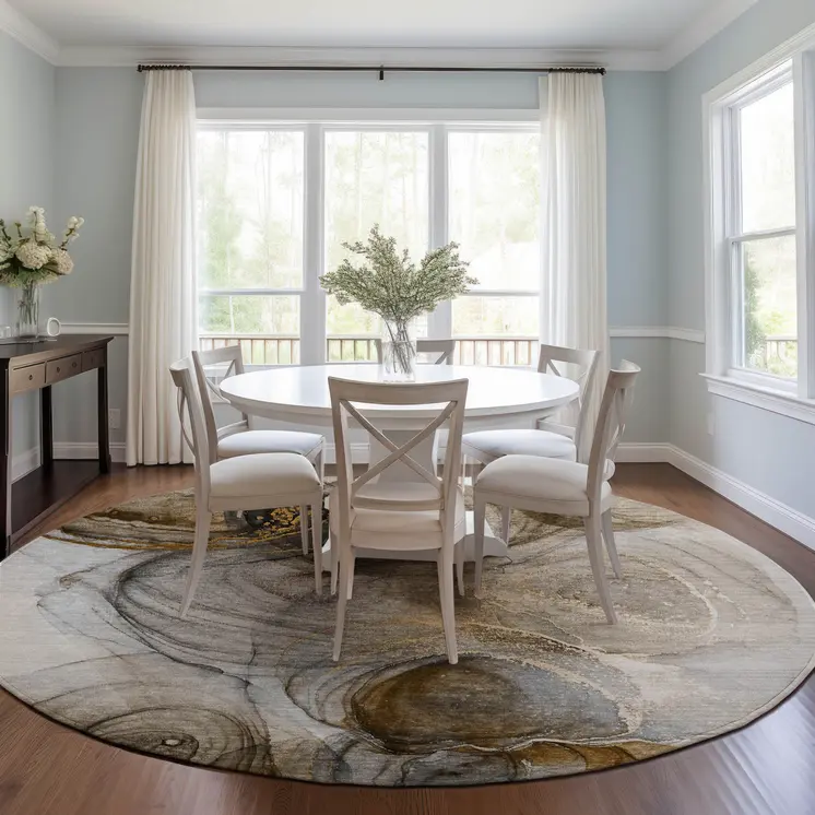 8' Round Brown Round Abstract Washable Non Skid Indoor Outdoor Area Rug
