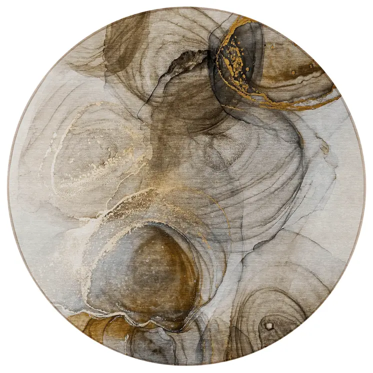 8' Round Brown Round Abstract Washable Non Skid Indoor Outdoor Area Rug