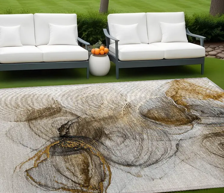 9' X 12' Brown Abstract Washable Non Skid Indoor Outdoor Area Rug