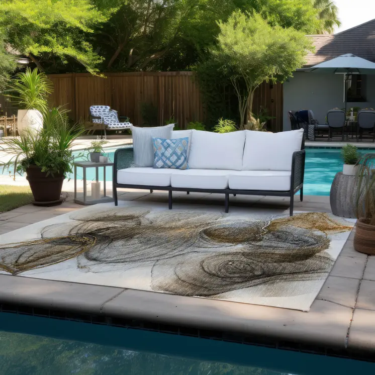 9' X 12' Brown Abstract Washable Non Skid Indoor Outdoor Area Rug