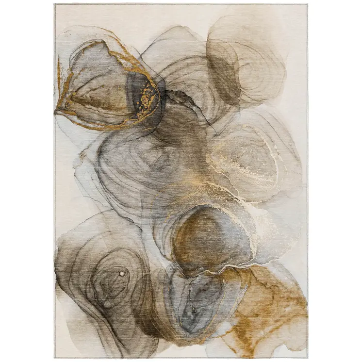9' X 12' Brown Abstract Washable Non Skid Indoor Outdoor Area Rug