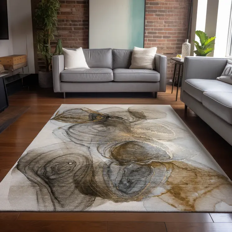 9' X 12' Brown Abstract Washable Non Skid Indoor Outdoor Area Rug