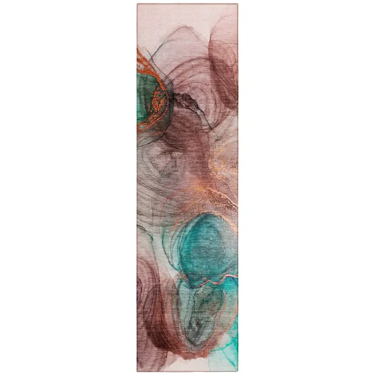8' Runner Burgundy Abstract Washable Non Skid Indoor Outdoor Runner Rug