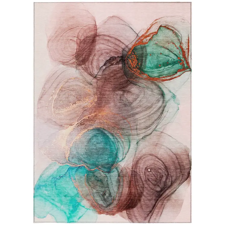 5' X 8' Burgundy Abstract Washable Non Skid Indoor Outdoor Area Rug