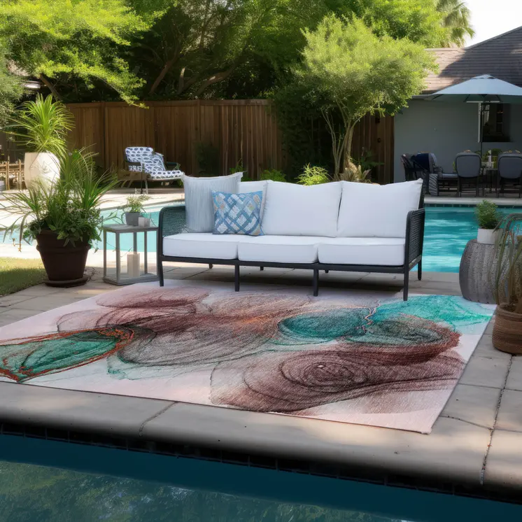 5' X 8' Burgundy Abstract Washable Non Skid Indoor Outdoor Area Rug