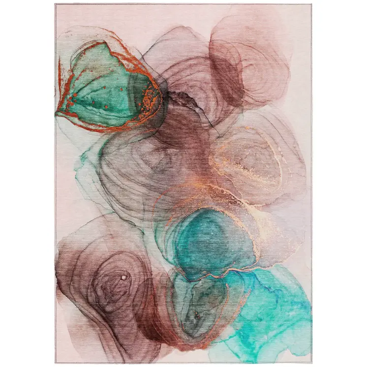 5' X 8' Burgundy Abstract Washable Non Skid Indoor Outdoor Area Rug