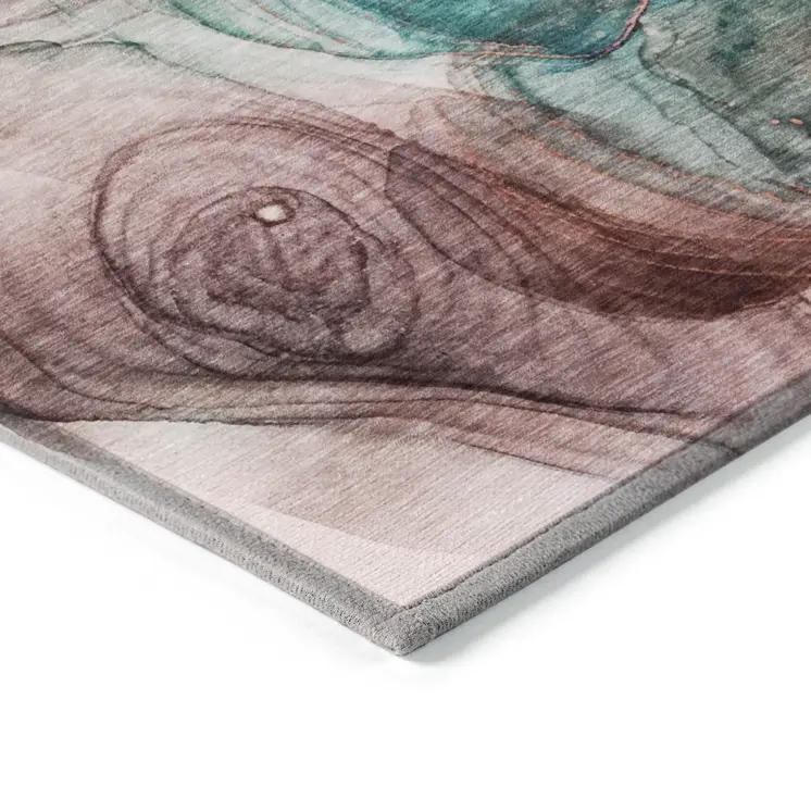5' X 8' Burgundy Abstract Washable Non Skid Indoor Outdoor Area Rug