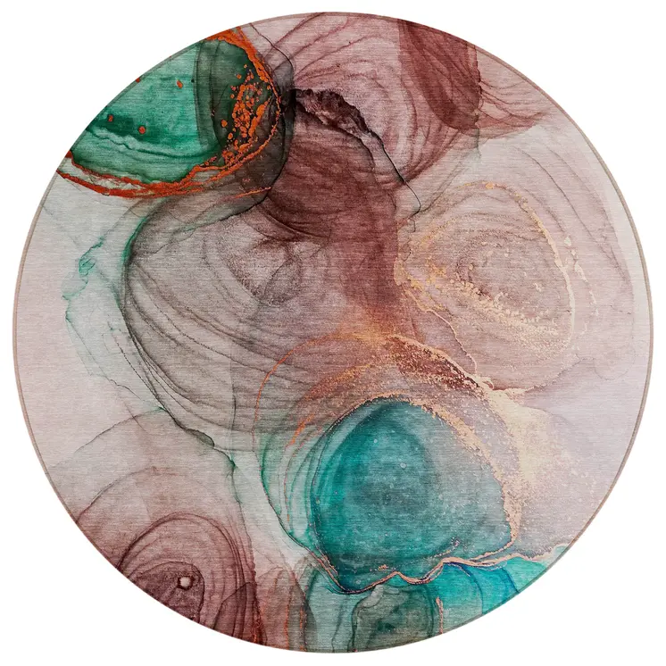 8' Round Burgundy Round Abstract Washable Non Skid Indoor Outdoor Area Rug