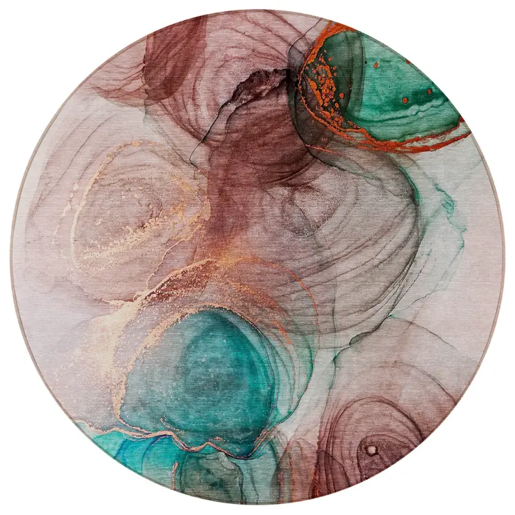 8' Round Burgundy Round Abstract Washable Non Skid Indoor Outdoor Area Rug
