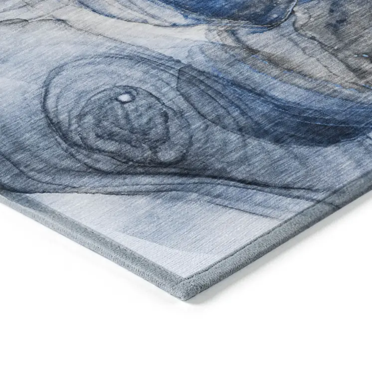 8' Runner Ivory Blue and Gray Abstract Washable Non Skid Indoor Outdoor Runner Rug