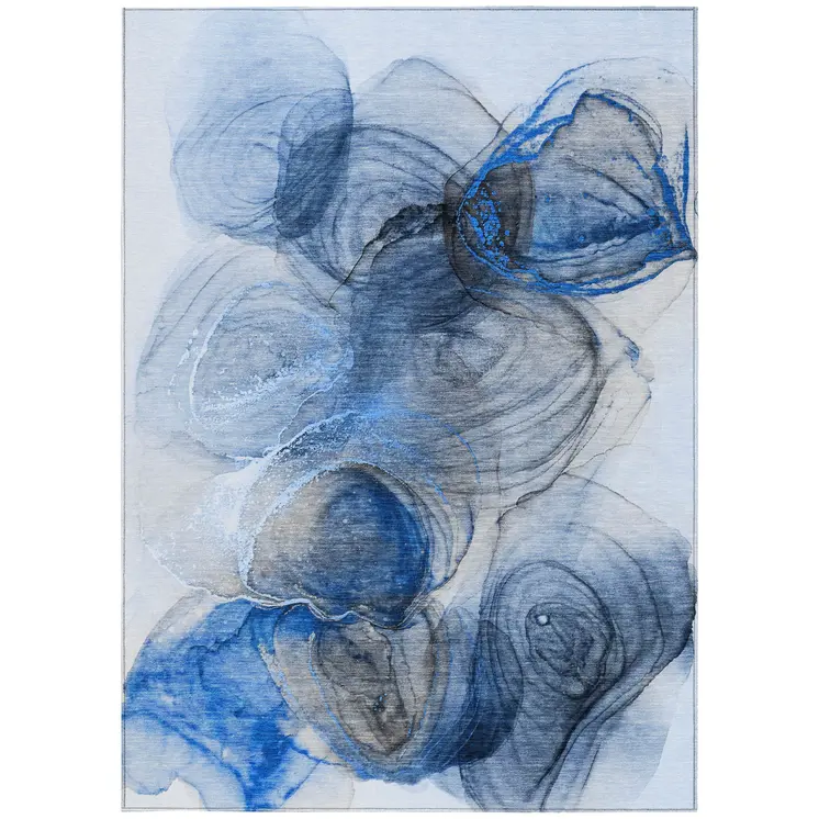 3' X 5' Ivory Blue and Gray Abstract Washable Non Skid Indoor Outdoor Area Rug