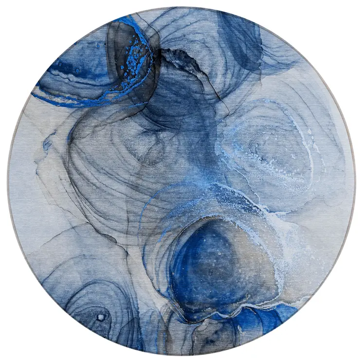 8' Ivory Blue And Gray Round Abstract Washable Indoor Outdoor Area Rug