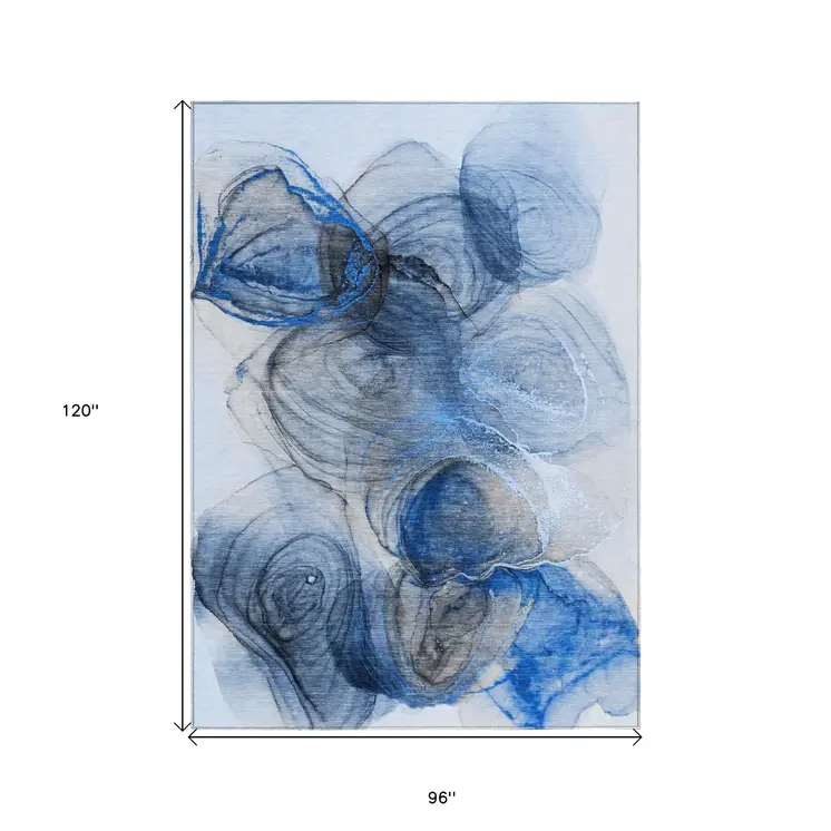 8' X 10' Ivory Blue And Gray Abstract Washable Indoor Outdoor Area Rug