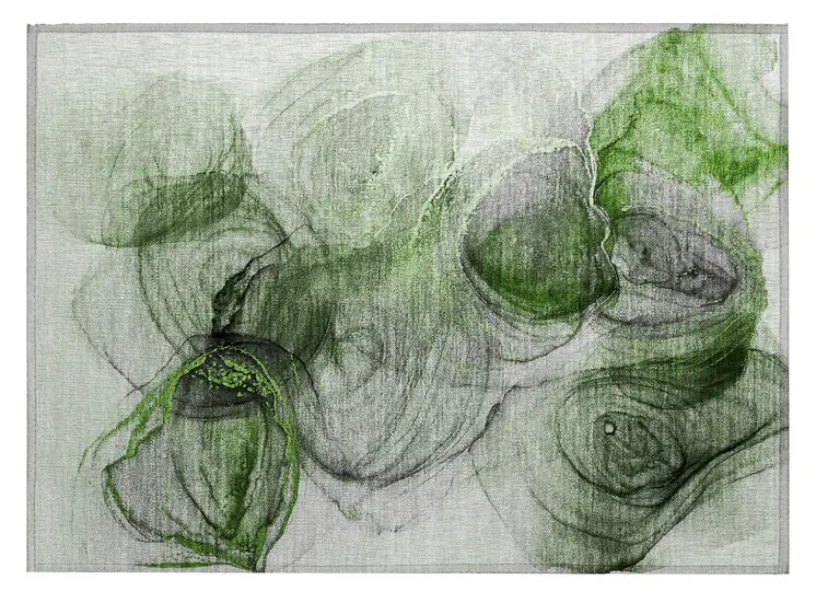 2' X 3' Olive Green Abstract Washable Non Skid Indoor Outdoor Area Rug
