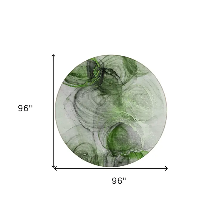 8' Round Olive Green Round Abstract Washable Non Skid Indoor Outdoor Area Rug