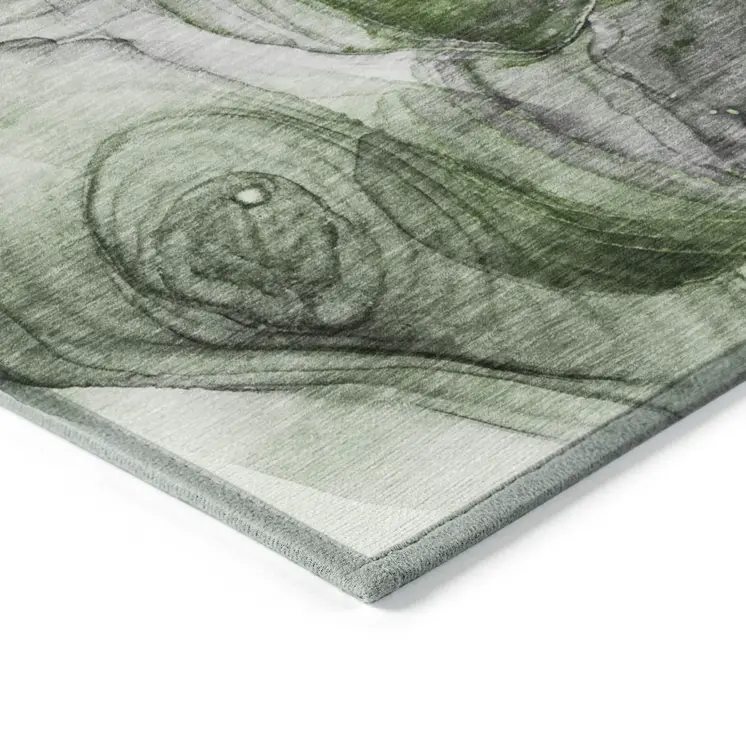 10' X 14' Olive Green Abstract Washable Non Skid Indoor Outdoor Area Rug