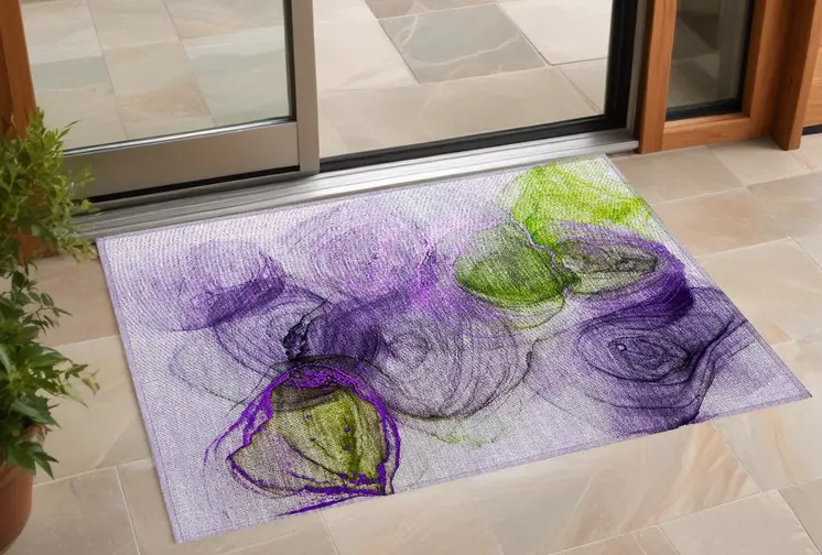 2' X 3' Purple Abstract Washable Non Skid Indoor Outdoor Area Rug