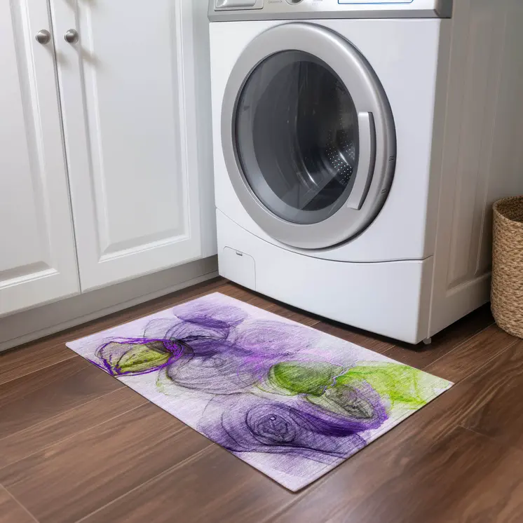 2' X 3' Purple Abstract Washable Non Skid Indoor Outdoor Area Rug