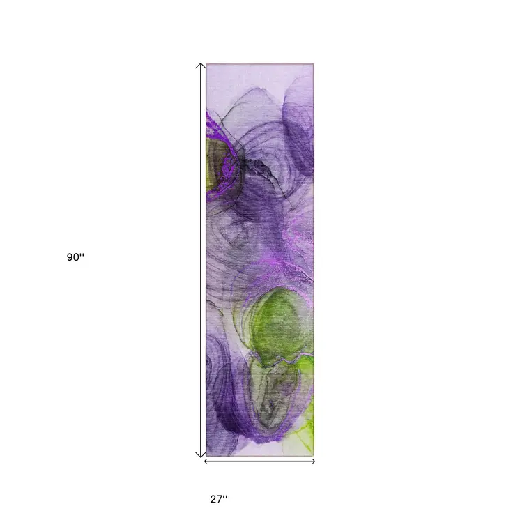8' Runner Purple Abstract Washable Non Skid Indoor Outdoor Runner Rug