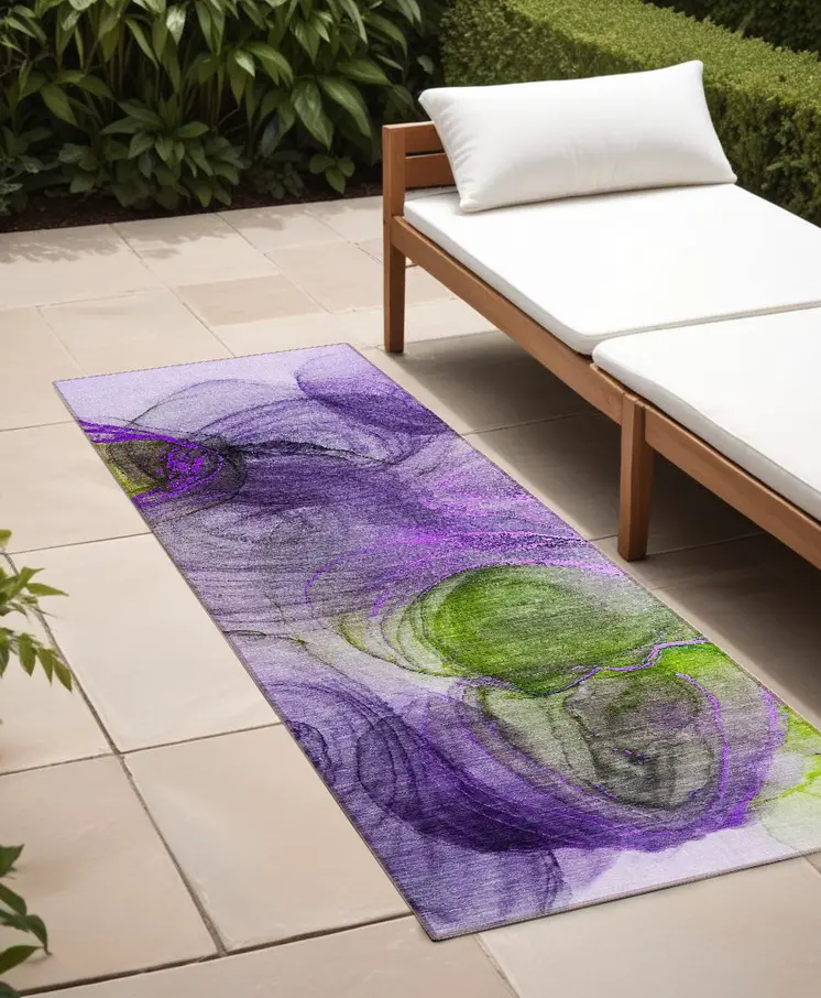 8' Runner Purple Abstract Washable Non Skid Indoor Outdoor Runner Rug