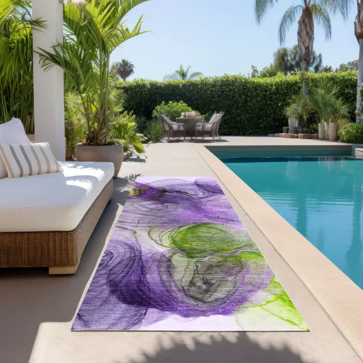 8' Runner Purple Abstract Washable Non Skid Indoor Outdoor Runner Rug