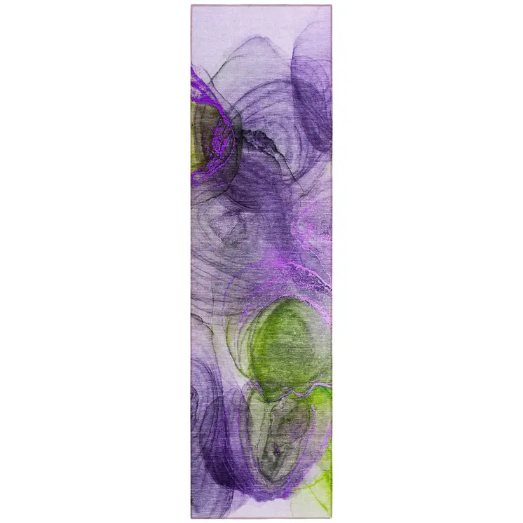 8' Runner Purple Abstract Washable Non Skid Indoor Outdoor Runner Rug
