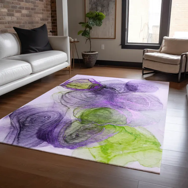 3' X 5' Purple Abstract Washable Non Skid Indoor Outdoor Area Rug