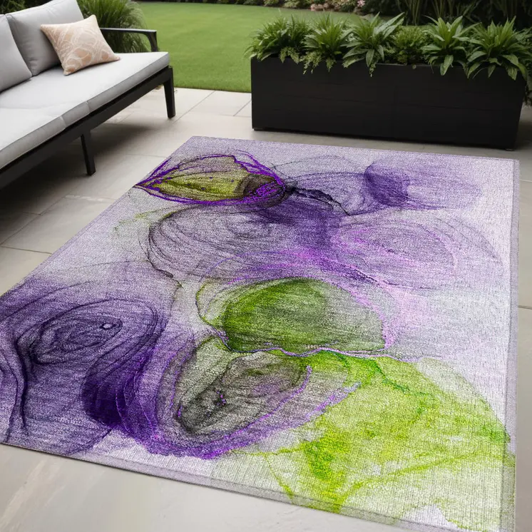 5' X 8' Purple Abstract Washable Non Skid Indoor Outdoor Area Rug