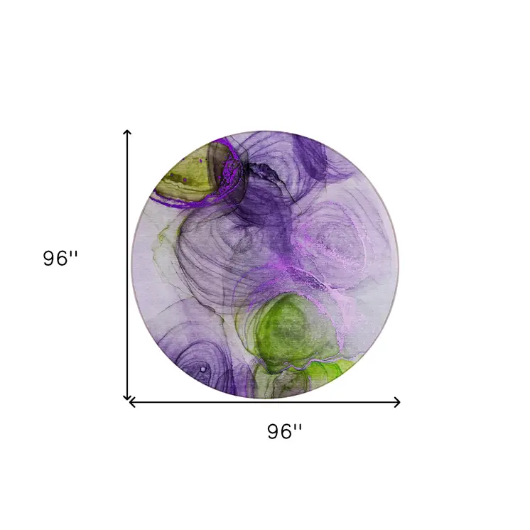 8' Round Purple Round Abstract Washable Non Skid Indoor Outdoor Area Rug
