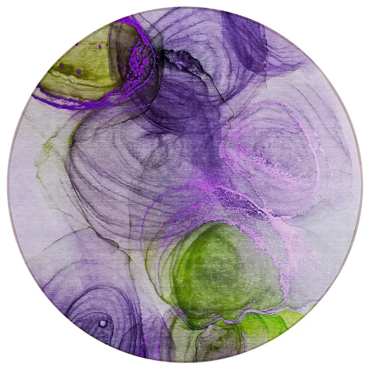8' Round Purple Round Abstract Washable Non Skid Indoor Outdoor Area Rug
