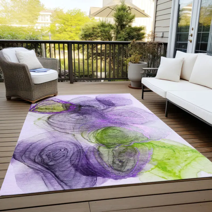 10' X 14' Purple Abstract Washable Non Skid Indoor Outdoor Area Rug