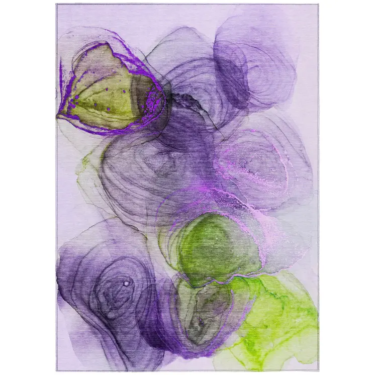 10' X 14' Purple Abstract Washable Non Skid Indoor Outdoor Area Rug